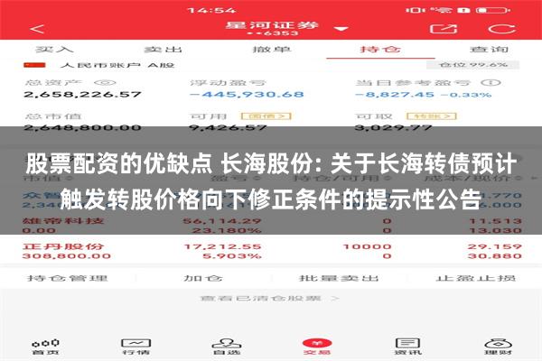 股票配资的优缺点 长海股份: 关于长海转债预计触发转股价格向下修正条件的提示性公告